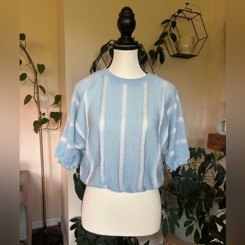 Vintage Blue and White knit top - Picture 2 of 8